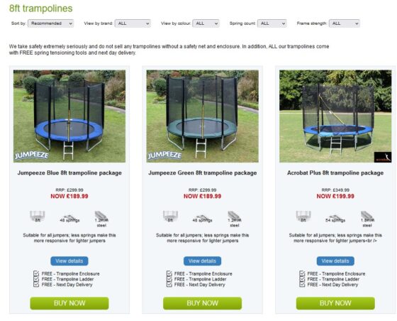 8 ft trampolines